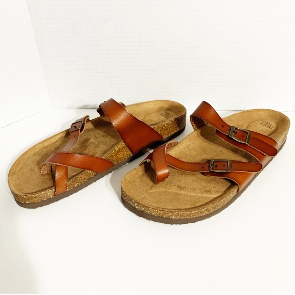 Time and Tru Cork Outsole Slide Toe Thong Textile Molded Footbed Slide Sandals